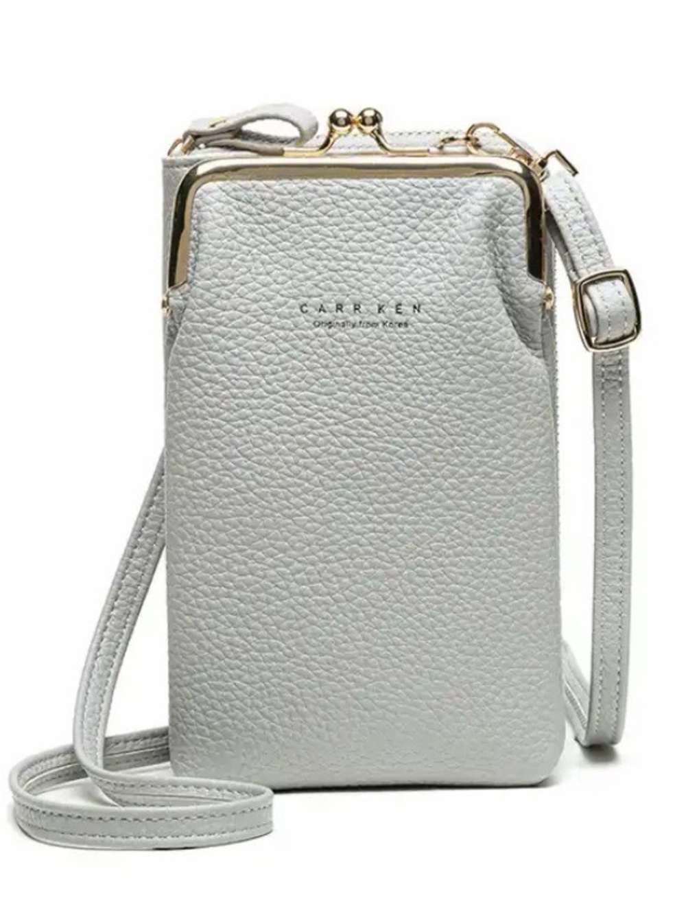 Genuine leather Grey Pebbled Crossbody Phone Bag